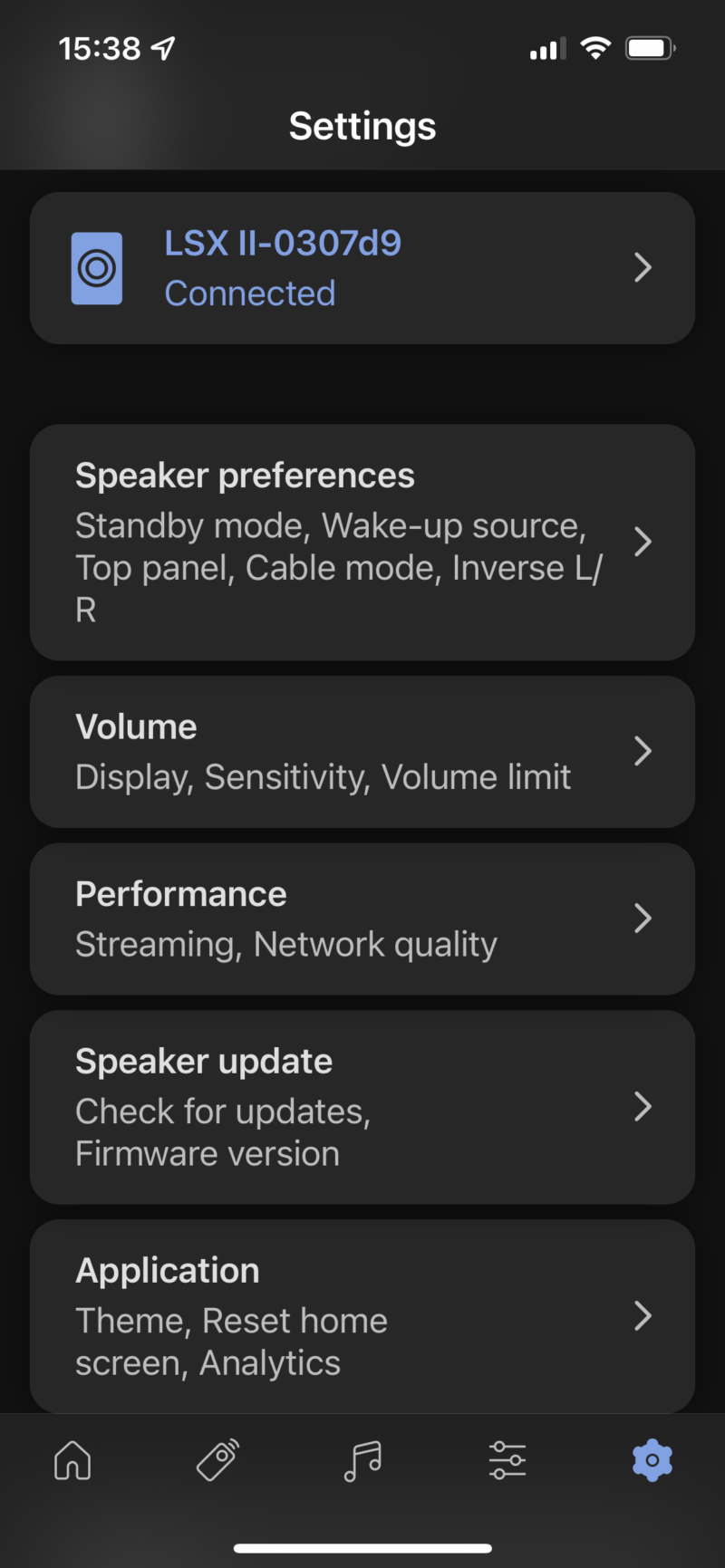 KEF Connect settings